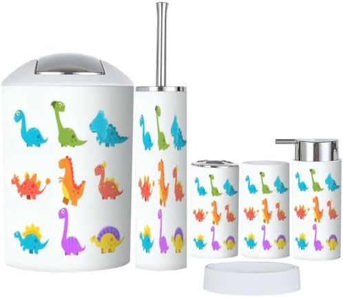 Colorful Dinosaur Bathroom Accessories Set 6 Piece