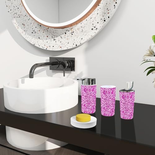Boho Glamour Pink Leopard Pattern Bathroom Accessories Set