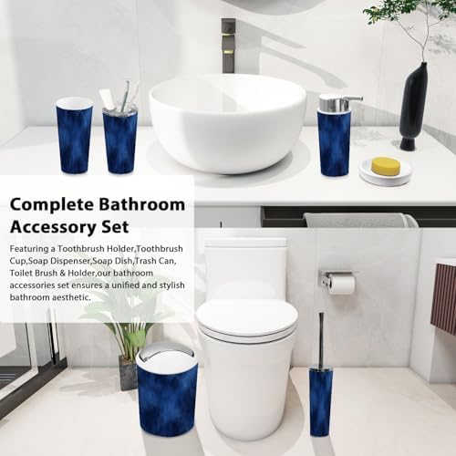 Boho Navy Blue Bathroom Accessory Set 6 Piece