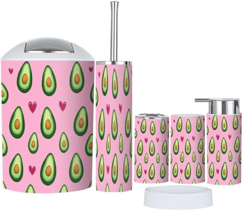 Boho Cute Avocado Hearts Bathroom Accessory Set 6 Piece