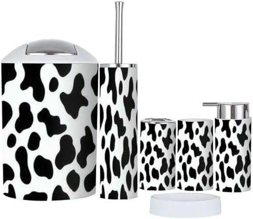 6-Piece Bathroom Accessory Set with Milk Cow Skin Pattern