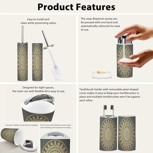 Boho Mandala Decorative Bathroom Accessory Set 6 Piece