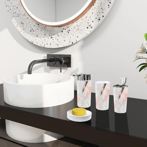 Boho Rose Gold Marble Bathroom Accessories Set 6 Piece 1