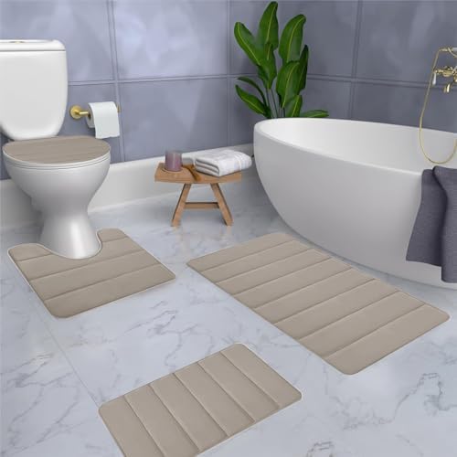 4PCS Bath Rug Memory Foam Mat Set Non-Slip