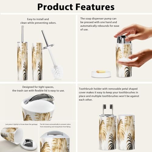 Boho Tropical Botanical Oil Art 6-Piece Bathroom Accessory Set