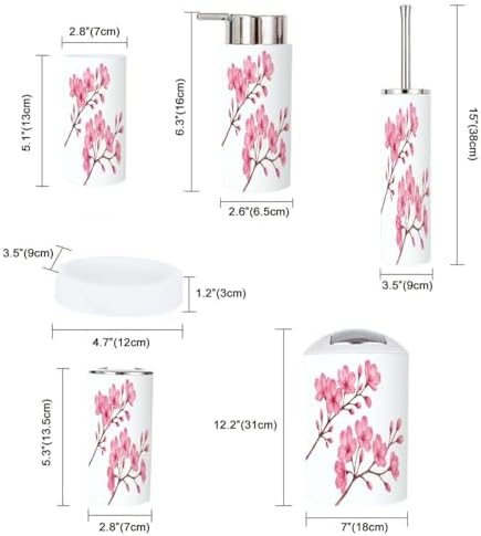Boho Cherry Blossom Bathroom Accessory Set 6 Piece 1
