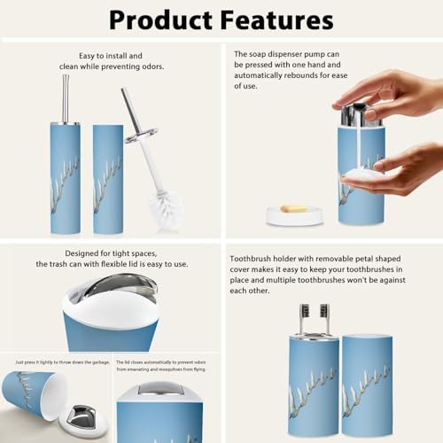 Boho Bathroom Accessory Set of 6 with Trash Can and Toothbrush Holder