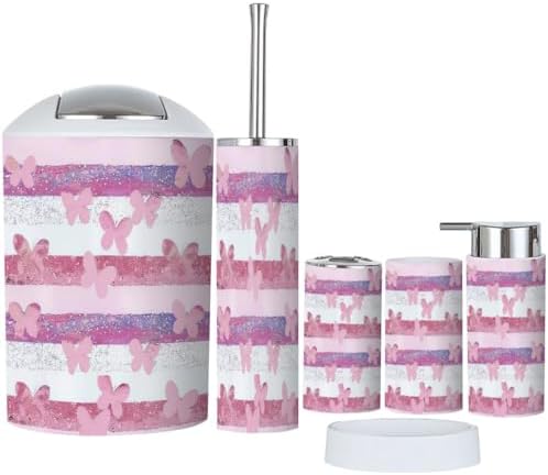 6 Piece Purple Pink Glittering Butterfly Bathroom Set