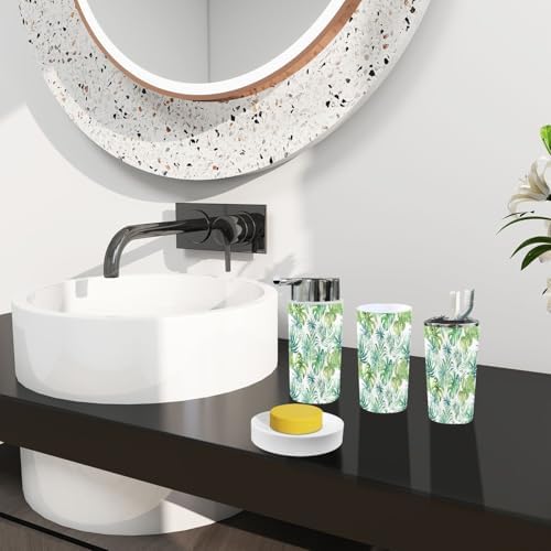 Boho Tropical Leaves Bathroom Accessory Set 6 Piece 1