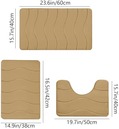 3 Pcs Memory Foam Bath Mat Set with Non-Slip Design