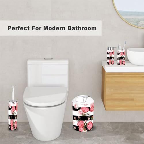 6 Piece Bathroom Accessory Set with Peony and Roses Design