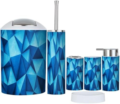 Boho Blue Triangle Bathroom Accessory Set 6 Piece