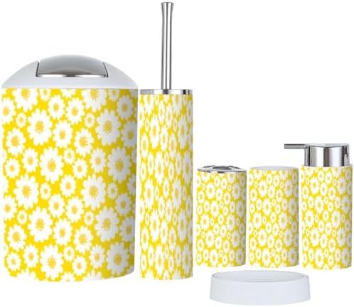 6 Piece White Daisies Bathroom Accessories Set
