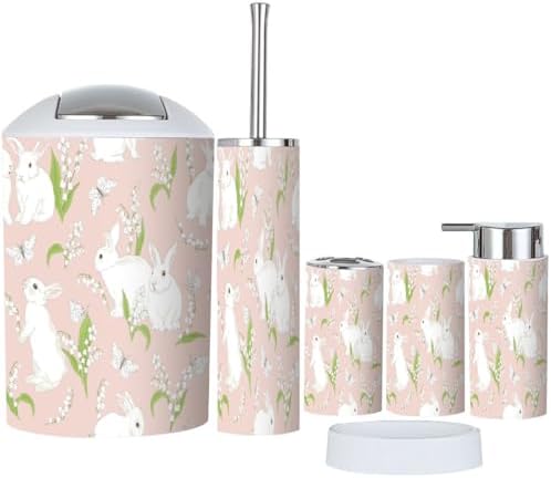 6 Piece Cute Bunny Bathroom Accessory Set