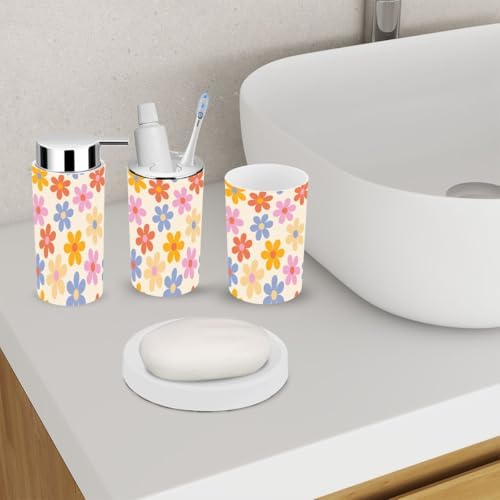 Retro Floral Bathroom Accessory Set 6 Piece 1