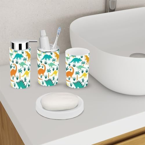 Bathroom Accessory Set 6 Piece Hand Drawn Dinosaur Design