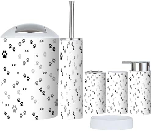 6 Piece Paw Print Bathroom Accessory Set 1