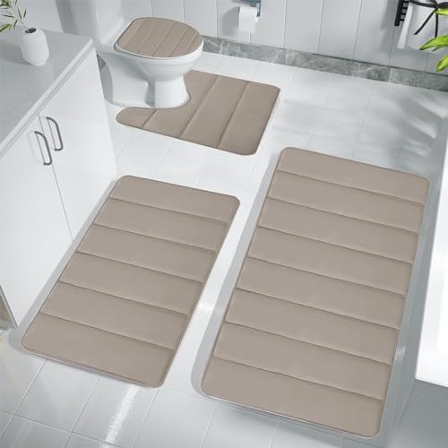 4PCS Bath Rug Memory Foam Mat Set Non-Slip