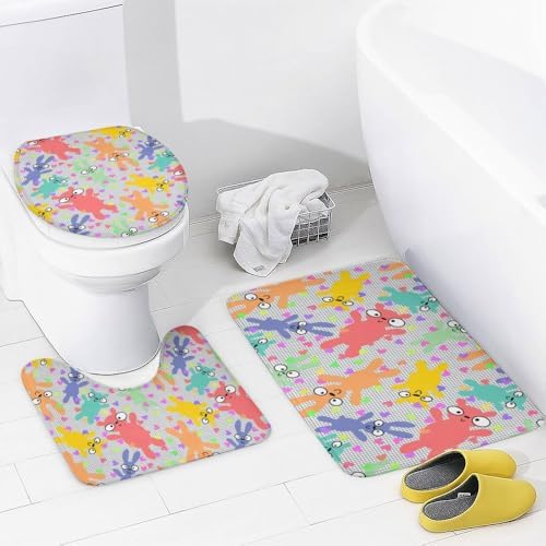 Kuizee Cartoon Animals Shower Curtain Set with 4 Piece Rugs