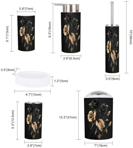 Boho Gold Black Roses Bathroom Accessory Set 6 Piece