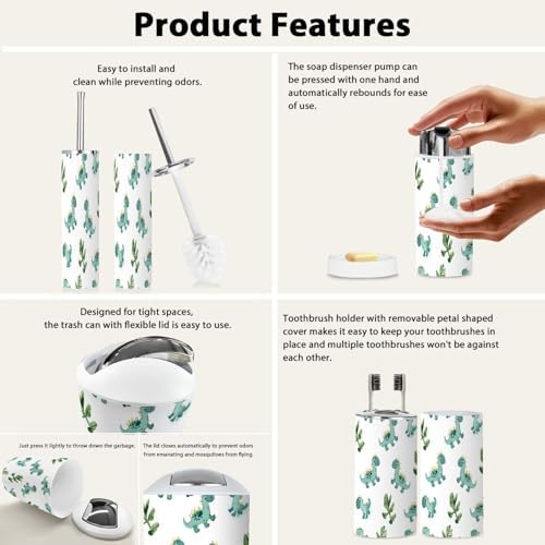 Boho Dinosaur Clouds Bathroom Accessories Set 6 Piece