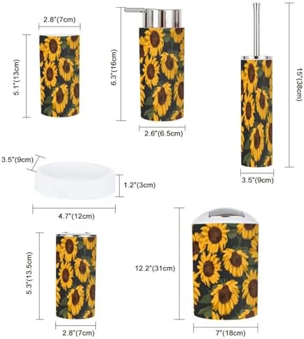 Floral Yellow Bathroom Accessory Set 6 Piece
