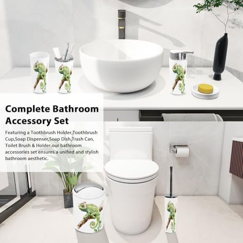 Boho Green Chameleon Animal Bathroom Accessory Set of 6