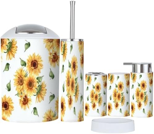 6 Piece Bathroom Decor Set with Sunflower Yellow Design