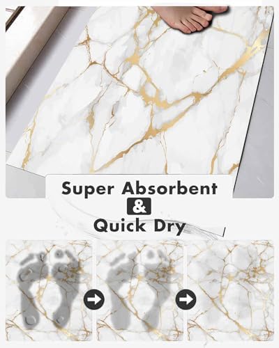 Mrcrypos Marble White Gold Bath Mat 16x24inch Non-Slip Quick Dry