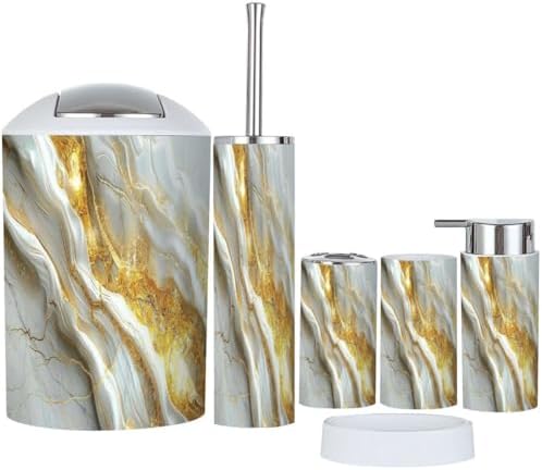 Boho Abstract Luxury Marble Bathroom Accessory Set 6 Piece