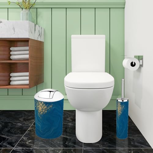 Boho Blue Gold Marble Bathroom Accessory Set 6 Piece