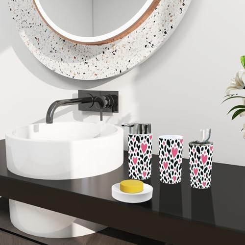 Boho Dalmatian Spot Pink Heart Bathroom Accessories Set 6 Piece