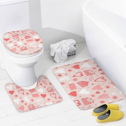 Kuizee 4-Piece Shower Curtain Set with Heart Design 1