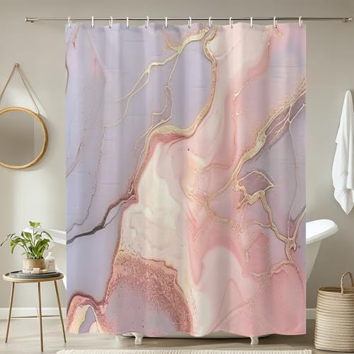 JCOOKLOFTS 4 Piece Shower Curtain Set Rose Grey Gold Stone Texture