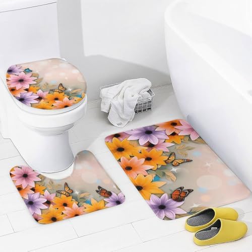 Kuizee 4 Piece Shower Curtain Set with Rugs and 12 Hooks