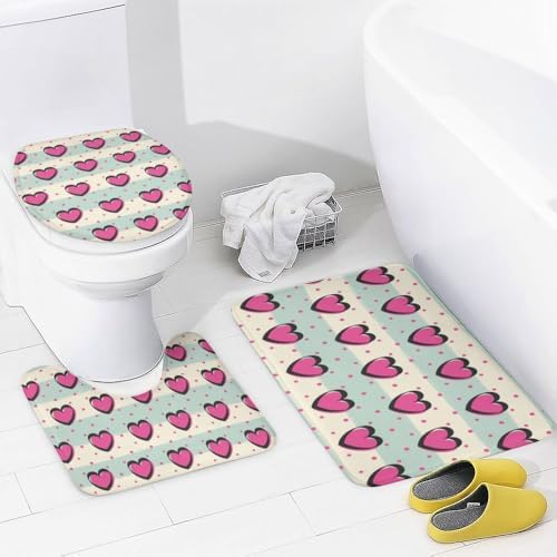 Kuizee Romantic Hearts Shower Curtain Set with 4 Pieces Rugs