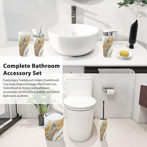 Boho 6-Piece Bathroom Accessory Set with Marble Texture