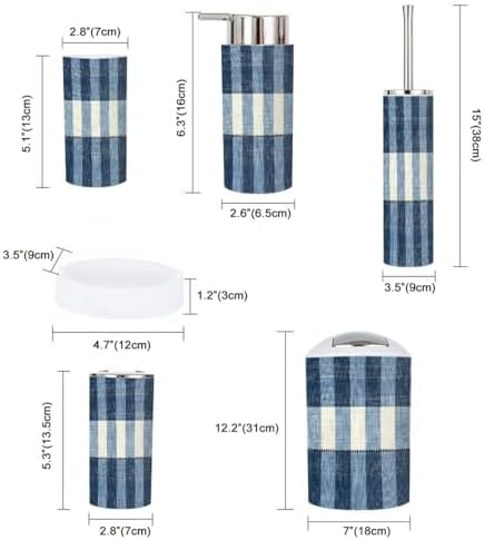 Boho French Farmhouse Blue Bathroom Accessory Set 6 Piece
