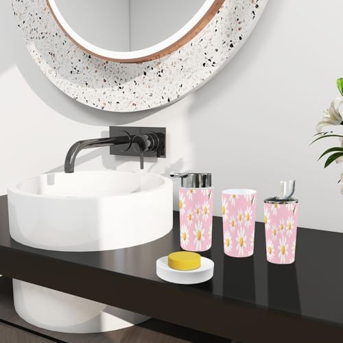 Boho 6 Piece Bathroom Accessory Set White Daisies