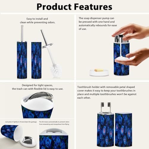 Boho Blue Roses Bathroom Accessory Set 6 Piece 1