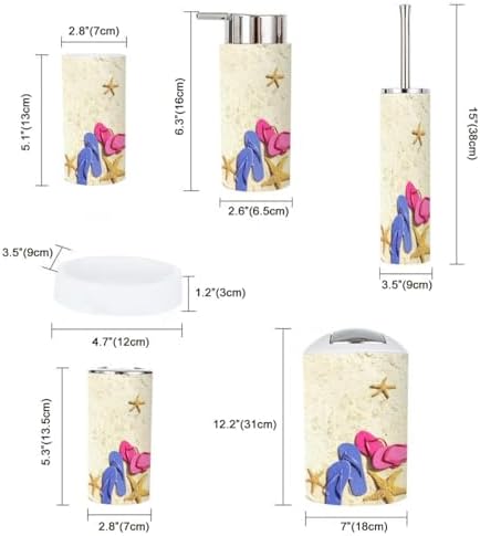 6 Piece Bathroom Accessory Set with Beach Flip Flops and Starfish Design