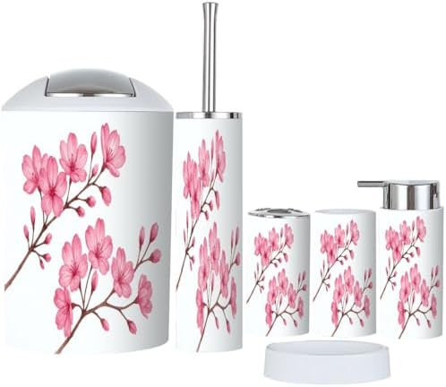 Boho Cherry Blossom Bathroom Accessory Set 6 Piece 1