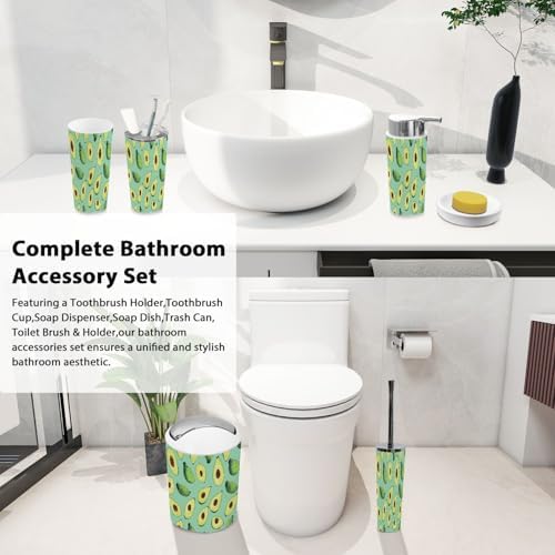 Boho Halved Avocado Trash Can Set 6 Piece Bathroom Accessories