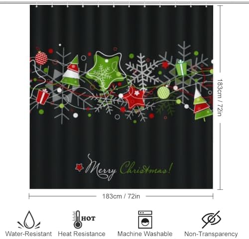 Kuizee 4-Piece Shower Curtain Set with Rugs Christmas Stars Snowflakes