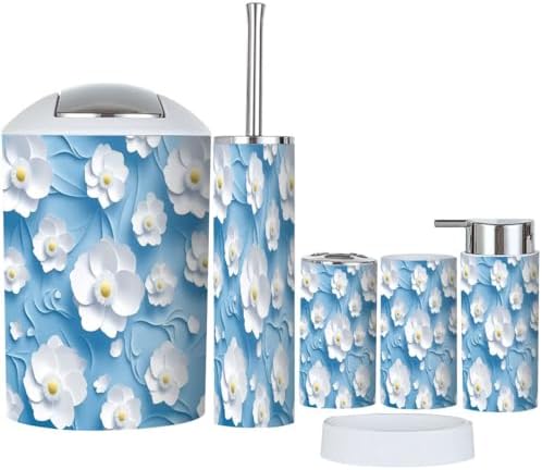 Boho Bathroom Accessory Set 6 Piece Festive Blue