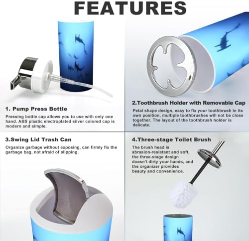 6 Piece Bathroom Accessory Set with Shark Design 1