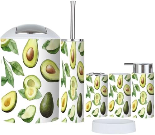 Boho Bathroom Accessory Set 6 Piece Avocado Green