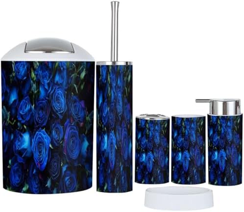 Boho Blue Roses Bathroom Accessory Set 6 Piece