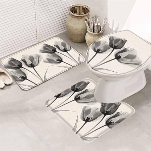 Wotrend Tulip 3 Piece Bath Rug Set Black