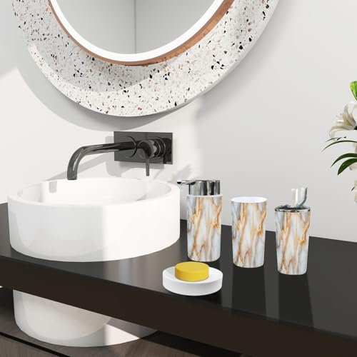 Boho White Marble Bathroom Accessory Set 6 Piece 1